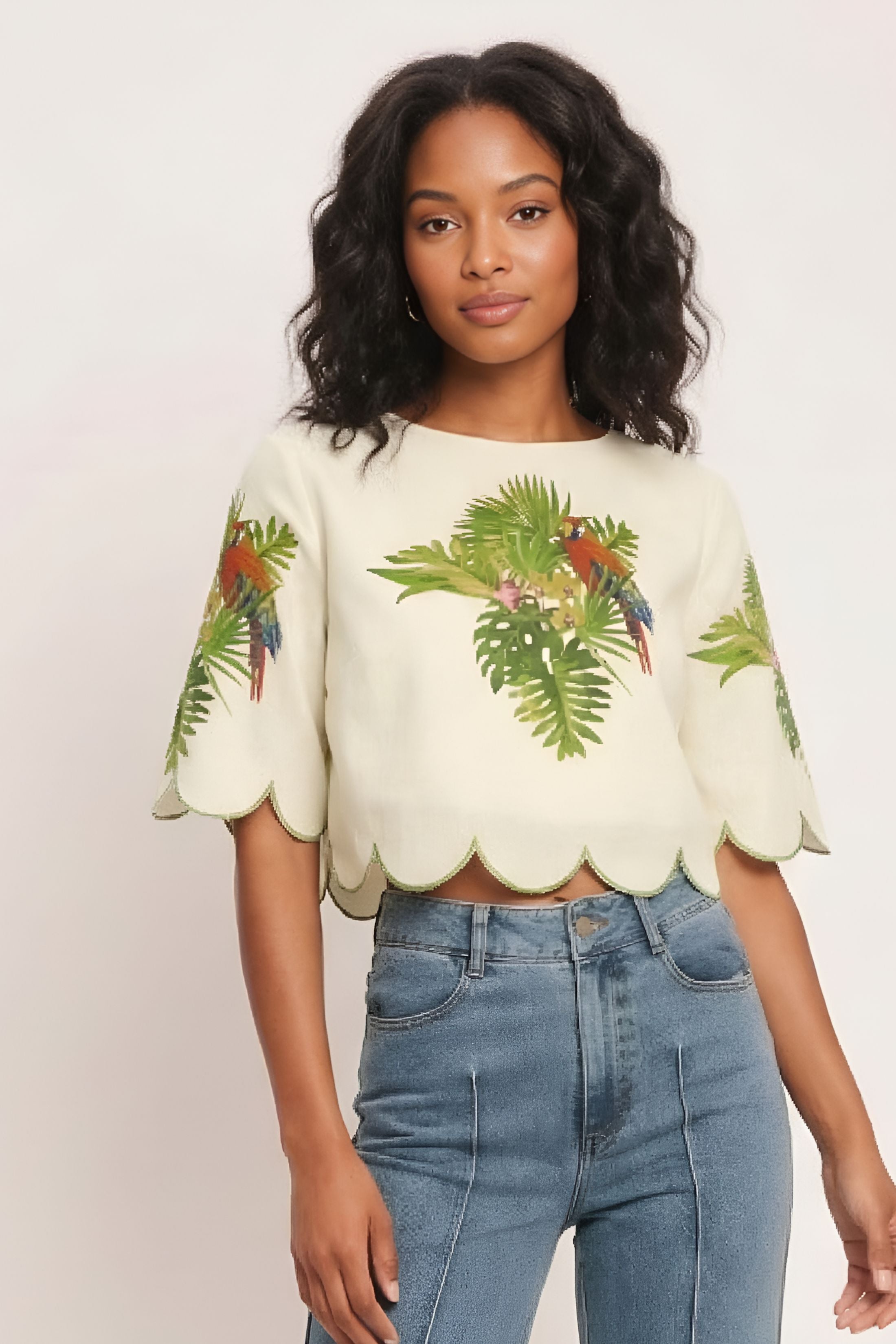 Sally Tropical Scallop Edge Top
