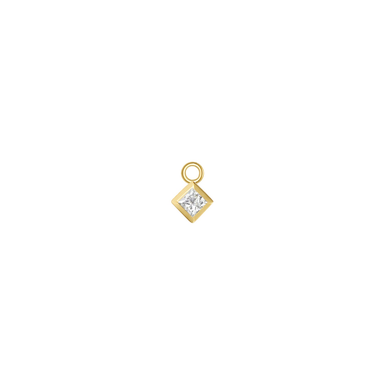 Square Cut Faceted Gemstone Bezel Charm - Jump Ring on a Point - Diamond