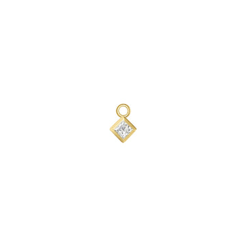 Square Cut Faceted Gemstone Bezel Charm - Jump Ring on a Point - Diamond