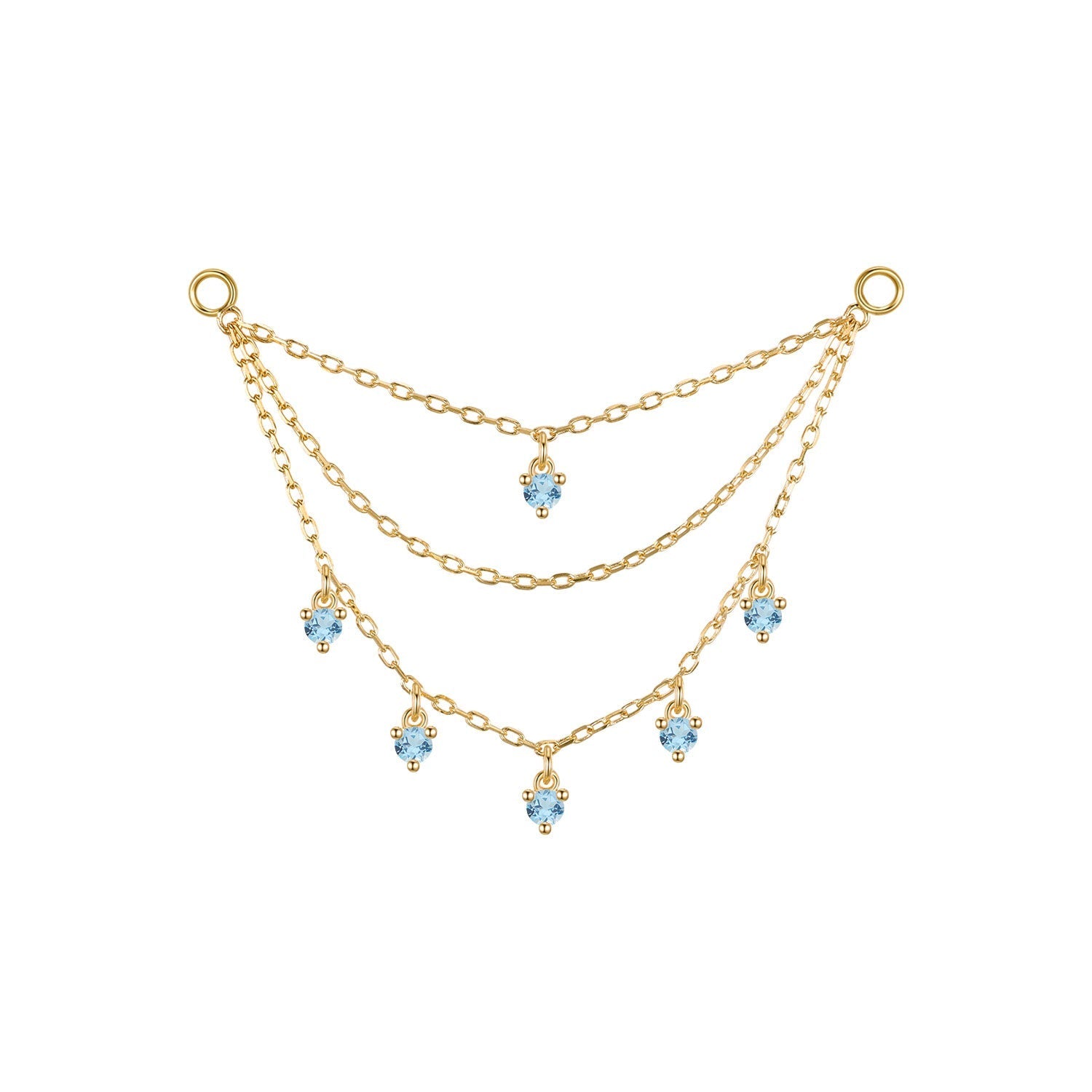 Triple Layer Chain with Round Dripping Gemstones