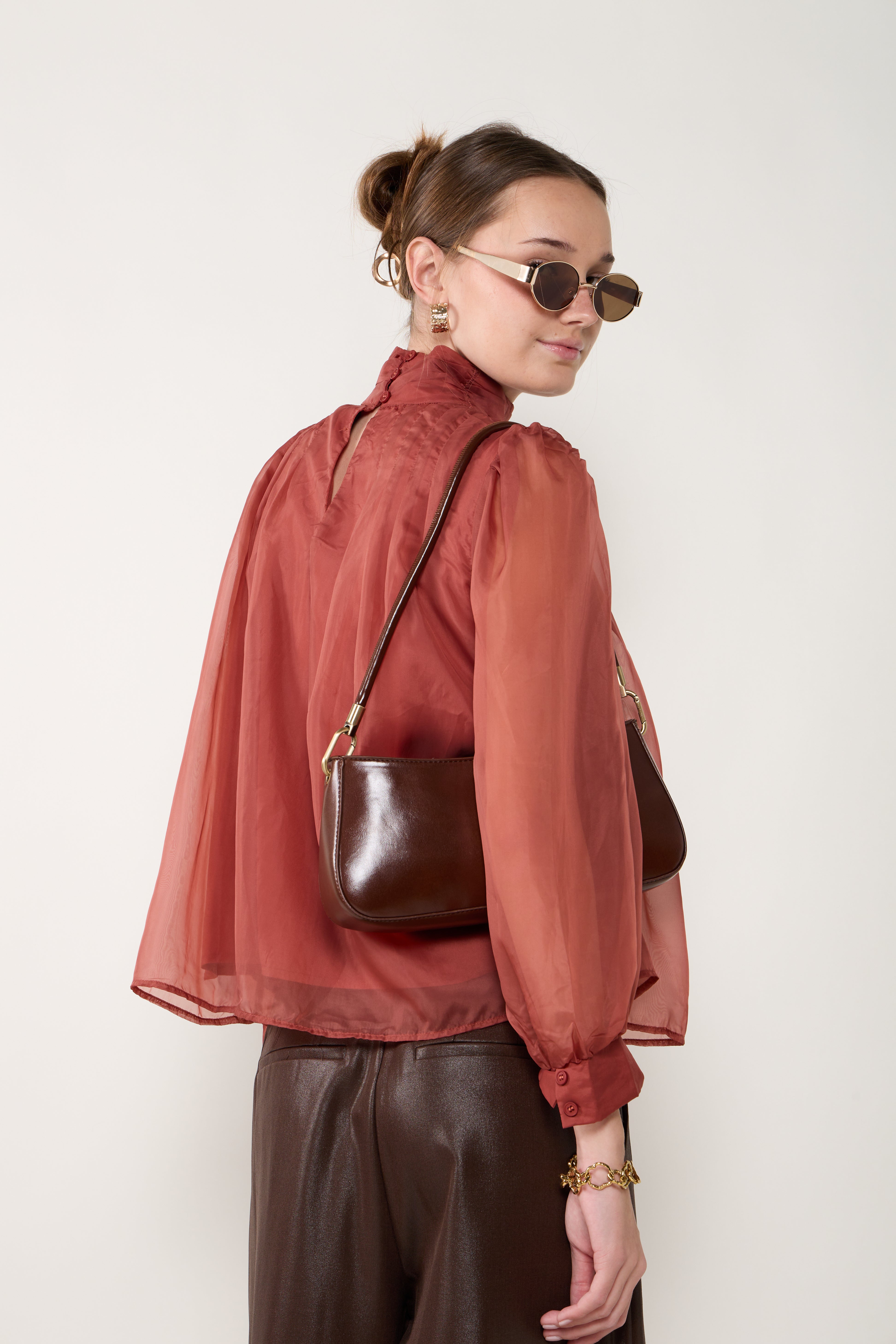 Darla Sheer High Neck Back Blouse