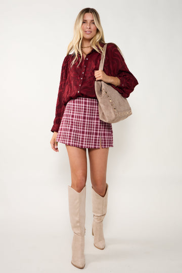 Serena Split Front Plaid Mini Skort