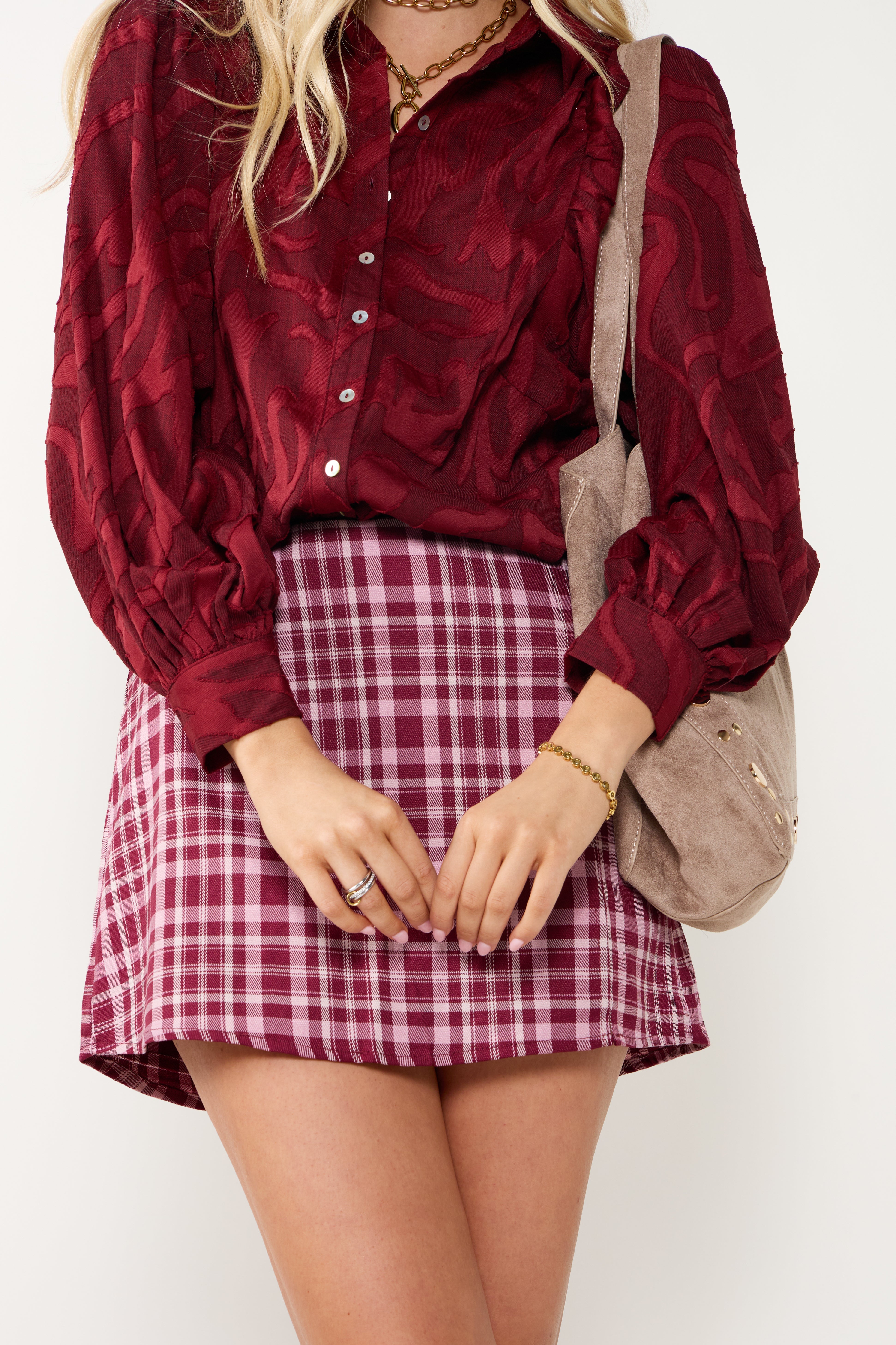Serena Split Front Plaid Mini Skort